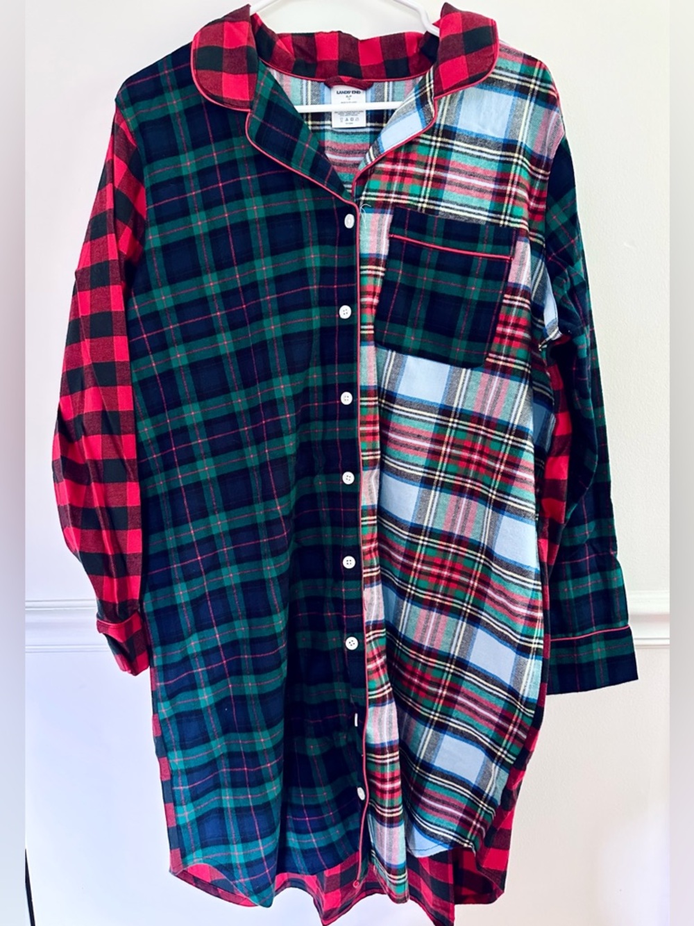 Lands' End Mixed Plaid Flannel Sleepshirt Nightshirt XL/P 18 100% Cotton